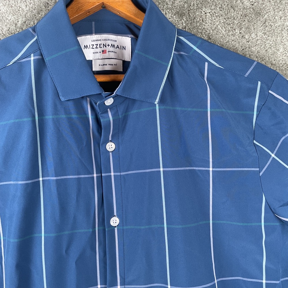Mizzen+Main Leeward Button Down Mens XL Blue Performance Trim Fit Long Sleeve
